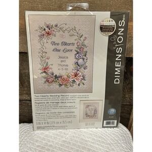 Dimensions Two Hearts Wedding Record Sealed Stamped Cross Stitch Kit 11x14 2011